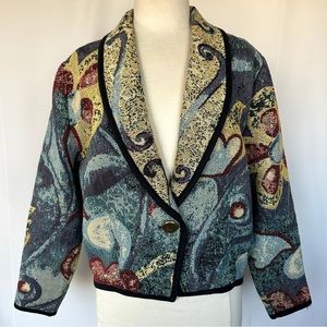 VTG KOKOPELLI WOVEN TAPESTRY ABSTRACT CROPPED BOXY BOLERO JACKET BLAZER SzM